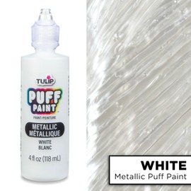 Tulip Puff Fabric Paint Metallic Finish , Permanent Craft Paint for Clothes, DIY Projects, Notoxic, 4 fl oz, Metallic White