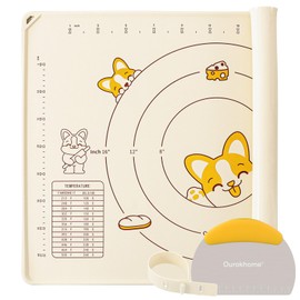 Ourokhome Silicone Baking Mat Sheet and Pastry Dough Cutter, 0.5 Inch Thick 28" X 20" BPA free Silicone Rolling Mat, Non-Stick and Anti-Slip, Dishwasher Safe (Beige)