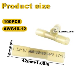 FEISHIONG 100 PCS Heat Shrink Butt Connectors Kit,12-10 AWG Yellow Insulated Waterproof Electrical Wire Connectors,Insulated Waterproof Electrical Marine Automotive Tinned Copper Wire Crimp Terminal