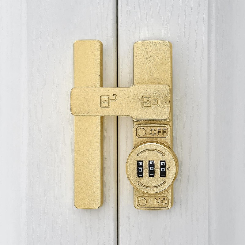INIRET Gold 180 Degree Barn Door Lock,Mechanical Password Lock,Flip Latch