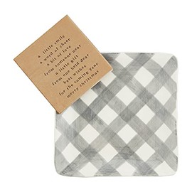 Mud Pie Christmas Gray Check Cheese Plate Set, plate 8 1/2" x 8 1/2" | napkin 5" x 5"