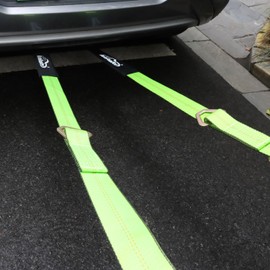 Autofonder V-Bridle Strap 2" x 4' w/Snap Hooks w/Cordura Sleeve and 2 Pack 2"x 36" Axle Straps, D Ring Middle, for Car Hauler, Rollback, Flat Bed, Tow Truck, Wreck & Recovery