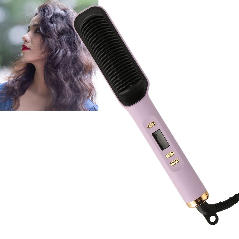 Negative Ion Hair Straightener Brush LCD Display Dual Use Heated