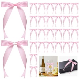 30pcs Pink Bow for Crafts 5"×7”Gift Bow,Self-Adhesive Gift Wrap Bows,Bow Decor,Pink Ribbon Bows,Double Sided Tape for Gift Wrapping,Crafts,Wedding,Christmas,Birthday Bow Decor (1in Wide)