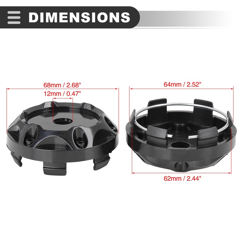 Motoforti Universal Wheel Center Hub Cap, Plastic, Black, 4 Pcs