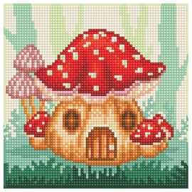 DIAMOND ART BY LEISURE ARTS Mushroom House, 8"X8", Beginner Diamond Painting Kits for Adults - Diamond Art Kits a Relaxing Creative Craft Kit with Gems