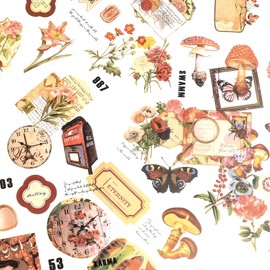 Vintage Scrapbook Stickers, 20 Pages Scrapbooking Stickers Book, Nature Castle Plants Flower Scrapbooking Supplies Stickers Paper for Scrap Book Journal Notebook Accessories Washi Paper Sticker