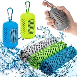 Paquete de 3 toallas refrescantes, Toallas portátiles suaves y transpirables con Silicona redonda bolsa,Toallas de secado rápido para ejercicio y gym, para correr, senderismo, yoga, golf, camping (Verde)