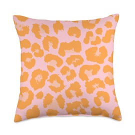 Pink and Orange Leopard Print Animal Skin Cute Trendy Throw Pillow