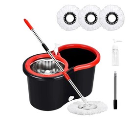 Spin Mop and Bucket with Wringer Set, 360° Spinning Mop Bucket System, 3 Microfiber Mop Replacement Heads, 61" Stainless Steel Adjustable Handle Black:_Blue