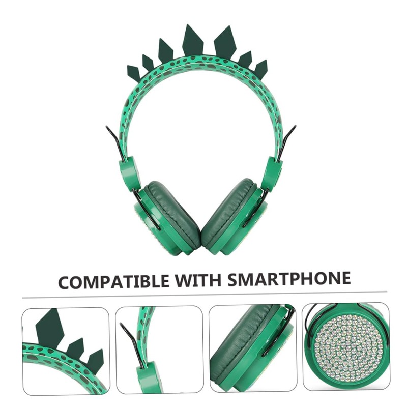 Operitacx Rhinestone Dinosaur Ear Headphones with Mic Soft Earmuffs Volume