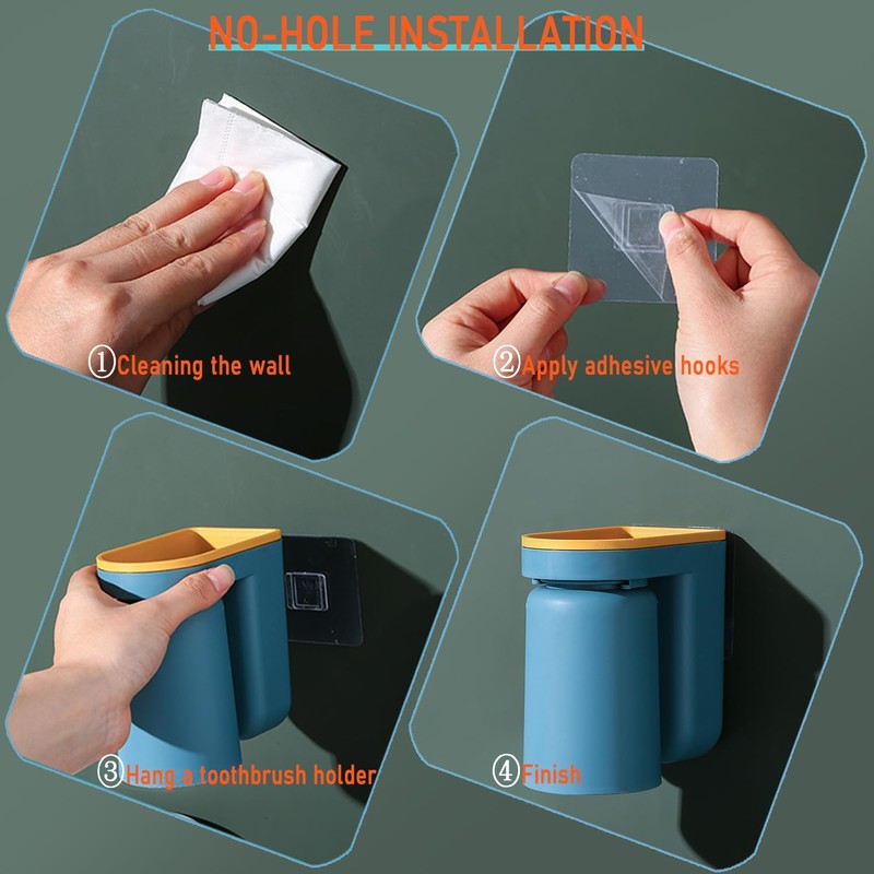 Toothbrush Holder Wall Mounted with Cup,2-in-1 Toothbrush Holders & Cups