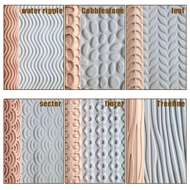 TALOEYH 6 Styles Modelling Pattern Roller, Wooden Texture Roller, Handmade