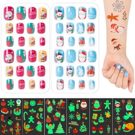 Kiiwah Pack of 48 Christmas Children's False Nails Full Cover Press on Fingernails Artificial Nail Tips for Girls Women Nail Art Decoration