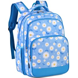 VASCHY Kids Backpack Girls Boys Cute 16 Inch Primary School Backpack with Chest Strap Buckle and Multiple Compartments, Daisy Blue, One Size, Casual