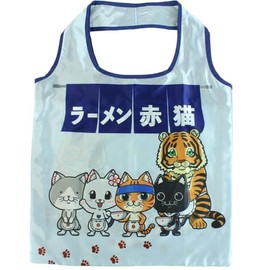 Yasuda Tsusho Red Cat Ramen Eco Bag with Storage Pouch Noren RA Eco Bag 03 Approx. H 14.8 x W 17.9 inches (37.5 x 45.5 cm)
