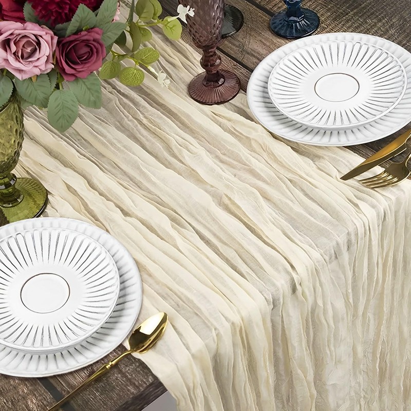 CUEMOON Stylish Bohemian Gauze Natural Beige Table Runner, Thin Table