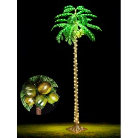 7 FT LED Lighted Palm Tree with Coconuts Outdoor Artificial Palm Tree Tropical Palm Tree Lights for Patio Pool Hawaiian Luau Jungle Party Tiki Bar Christmas Indoor Decoration
