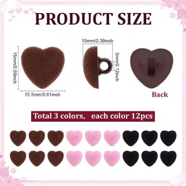 PH PandaHall 36pcs Flocking Safety Noses Buttons Pink Heart Noses Black Brown Animal Craft Nose Velvet Heart Sewing Crafting Nose Buttons for Amigurumi Animals Sewing Crafting Crochet, 15x15.5 mm