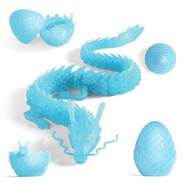 FANGHENG 3D Printed Dragon Egg Mysterious Dragon Toy Realistic Movable Dragon Flexible Joints Surprise Easter Dragon Eggs Desk Toy (Crystal Flash Blue)