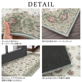 HAOCOO Floral Persian Carpet, Entryway Mat, Stylish, Washable, Abrasion / Bacteria / Odor / Slip Resistant, Lightweight, Soundproofing, Indoor, Small, Chenille, 19.7 x 31.5 in (50 x 80 cm), Green