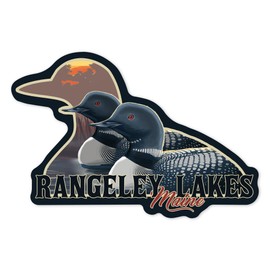 Die Cut Sticker Rangeley Lakes, Maine, Loons at Sunset, Vinyl Sticker 1 to 3 inches (Waterproof Decal for Cars, Water Bottles, Laptops, Coolers), Small