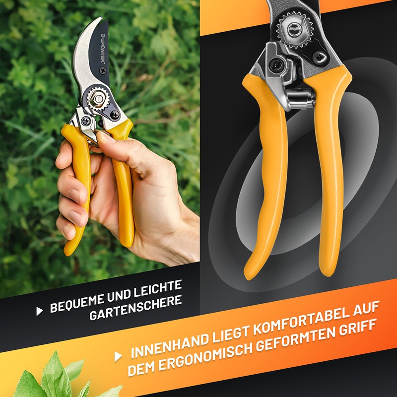 GRÜNTEK Bypass Secateurs Woodpecker, Allround Comfort Gardening Pruning Shears/Scissors with