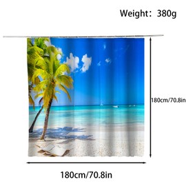 FAIRYGATE Blue Shower Curtain Summer Beach Coconut Palm Tree Shower Curtains Tropical Island Blue Sky Limpid Water Ocean Shower Curtain for Bathroom B8813