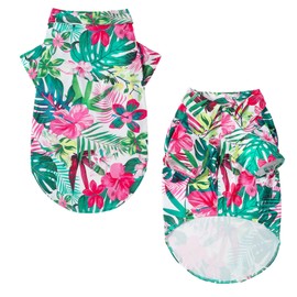 Dog Shirt, Hawaiian Summer Colorful Printed Pet Clothing Breathable and Cool Beach Style Big Dog Boy and Girl Shirt (2X Large, Flower)
