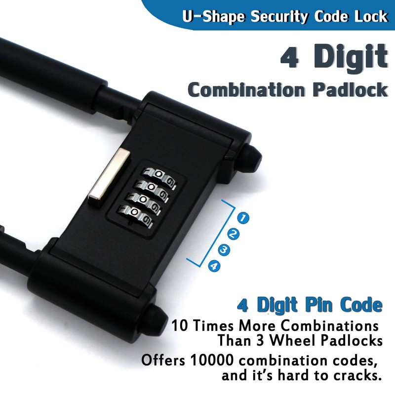 4 Digit Combination Padlock, Heavy Duty Anti Theft U-Shape Security