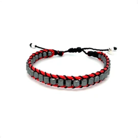 Agálea | Pulsera de Plata ley .925, Piel y Arcelina | Unisex | Ajustable (GRIS/ROJO)