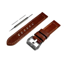 NICKSTON Dark Brown Brushed Genuine Leather Band Compatible with Garmin Vivoactive 4S and Vivomove 3S Music Strap Bracelet Pins Tool B18 (5. Rose Gold Color Smooth Buckle)