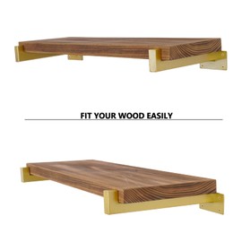 EZYDECOR Shelf Bracket 10 Inch Gold Shelf Brackets Wall Mounted Industrial Shelving Brackets Metal Shelf Support with Lip (6 Pack)