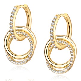 Gold Hoop Earrings for Women Hypoallergenic Sterling Silver Gold Small Hoop Earrings Interlocking Chunky Double Round Dangle Statement Earrings Jewellery Girls Gifts