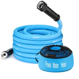 Kohree 25FT RV Water Hose with Storage Bag, 5/8' Premium Drinking Water Hose Leak Free, No Kink and Flexible Garden Hose for RV, Camper, Truck, Car - Blue | Kohree