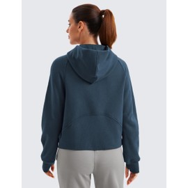 CRZ YOGA Womens Fleece Lined Full Zip Hoodies Oversized Long Sleeve Casual Workout Hooded Sweatshirt with Thumb Holes Ink Blue X-Small