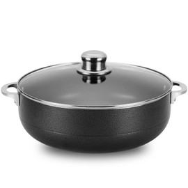 Alpine Cuisine Nonstick Coating Aluminum Hot Pot Caldero Dutch Oven with Glass Lid & Riveted Handle Durable Cookware for Stew & Rice Large Serving 13 Quart Easy Clean, Black