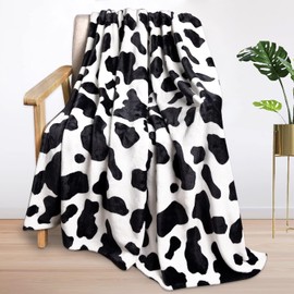 HilihoHaven Cow Print Throw Blanket Soft & Cozy Black and White Flannel Blanket for Sofa, Bed, or Couch Lightweight & Comfy for Kids, Adults, and Decor (Black, 150cm x 200cm)
