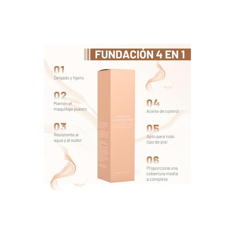 Base de Maquillaje 4 en 1, SPF 50, Base de