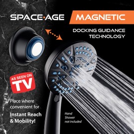 Magnetic Docking Go-Anywhere Wall Bracket for Magneton Hand Shower & Combo Systems - Instant & Secure Tool Free Mount on Any Bath Tile, Tub, Glass Door Surface - Top American Brand - Matte Black