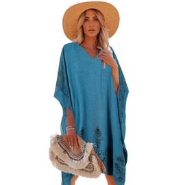 Moss Rose Caftan for Women Beach Cover up Swimsuit Kimono Cardigan with Bohemian Floral Print