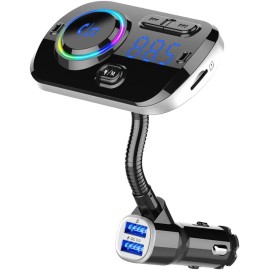 Luckyu Bluetooth 5.0 FM Transmitter Car Kit Wireless Radio Adapter Dual USB QC3.0 Siri
