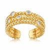 Jewlure Gold Coloured Beaded Ring With Oval Cut Crystals, Size