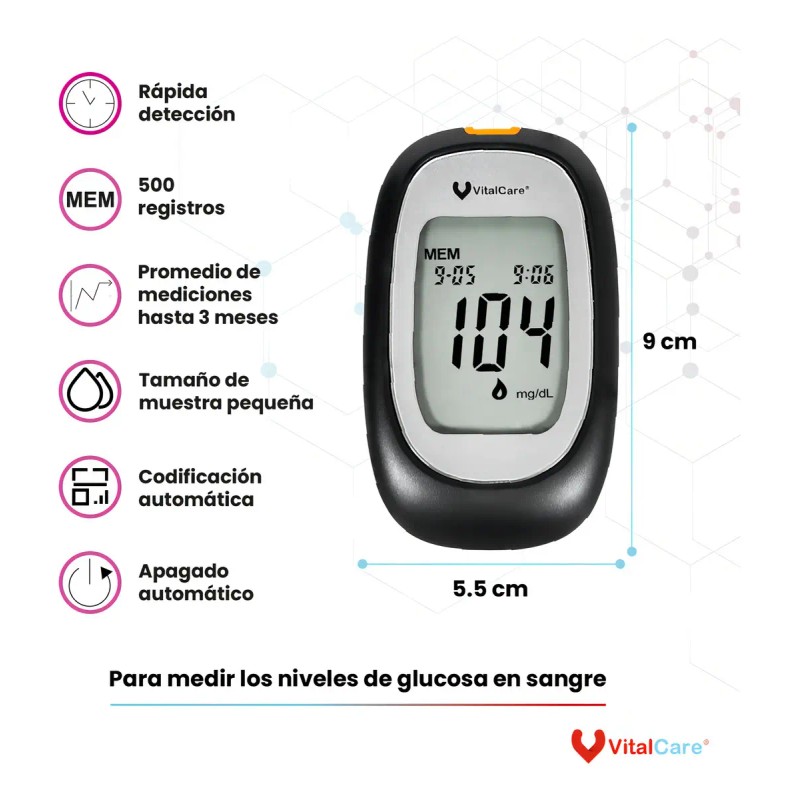 Glucómetro 310 con 50 tiras + 100 lancetas – Negro