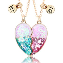 DOYYCA Best Friend Necklace Gifts Friendship Necklace Matching Heart BFF Necklaces for 2 (Sequin Pink Blue)