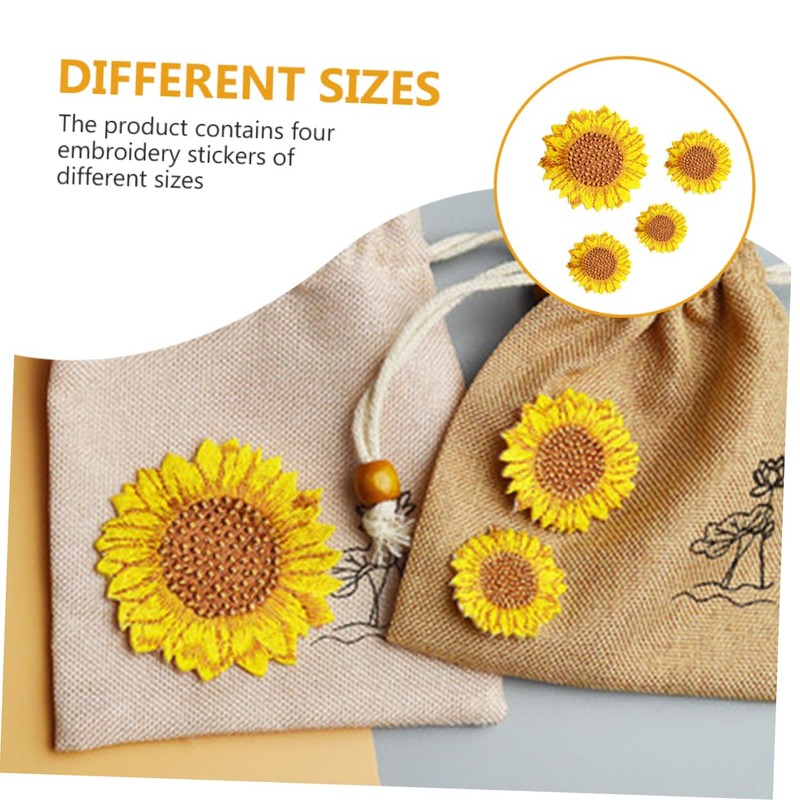 DOITOOL 4pcs Sunflower Embroidered Applique Patches for DIY Clothing Bags