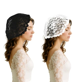 Bruislard 2 Pcs Veils for Church, Lace Embroidery Head Coverings for Women, Short Veil, Embroidery Head Covering, Flowers Lace Chapel Cap, Circle Round Floral Laces Mantilla White