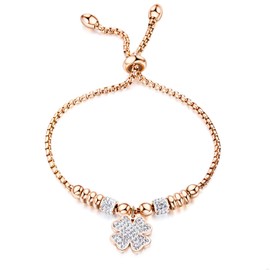 AIKS Women's Bracelet, Stainless Steel, Silver, Zirconia, CZ Clover, Bracelet, Good Luck Bracelet, Beautiful, Commemorative, Popular, Present, Titanium Titanium 18K