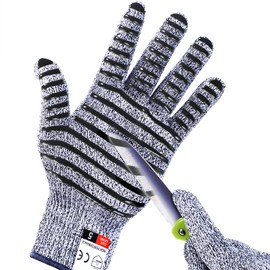 THOMEN 1 Pairs Anti-slip Cut Resistant Gloves Level 5 Protection Samll, Premium Safety Cut Resistant Work Gloves with Grip for Kitchen Chef Oyster Shucking Mandolin Knife Butcher Meat Cutting