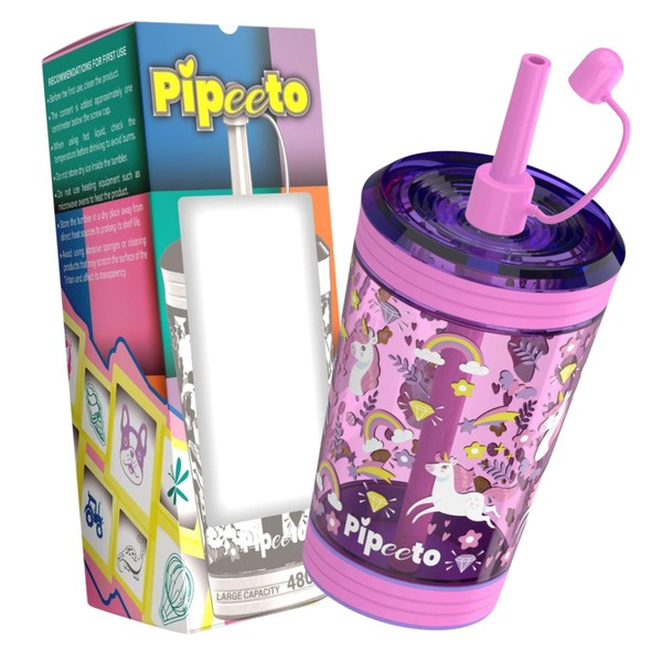 480 ml Children's Water Bottle, Non-Slip Hard Plastic Cups, Leakproof,